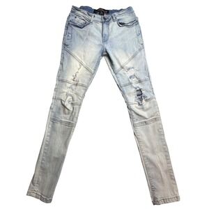 Copper Rivet Skinny Jeans Mens 29x32 (29x31) Moto Biker Light Wash Blue Denim